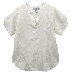 Vintage Erika Taylor‎ Satin Blouse Size M Floral Ethereal Angelcore White Top